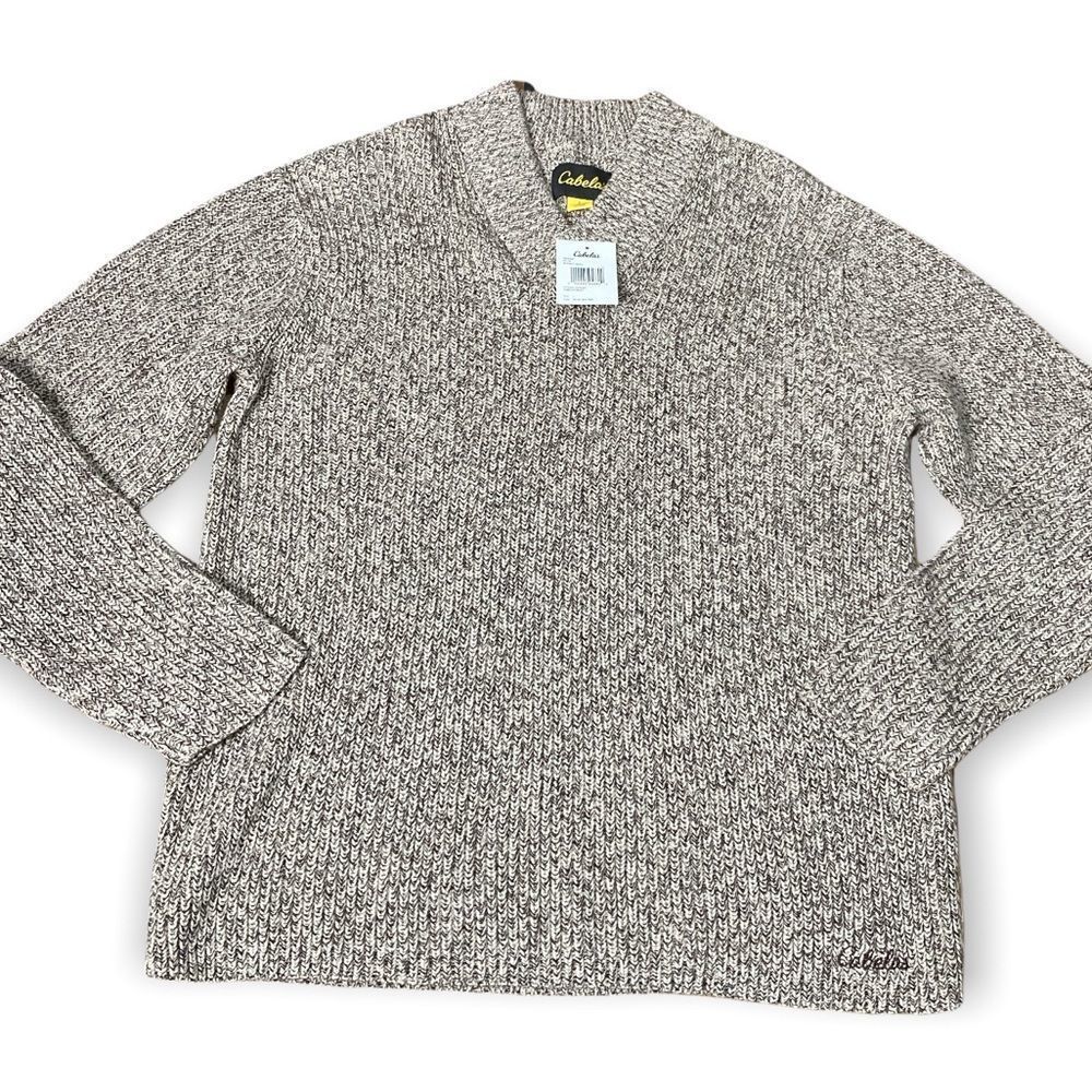 COPY - Cabelas V-neck sweater 100% cotton new with tags Heather brown/ white si…
